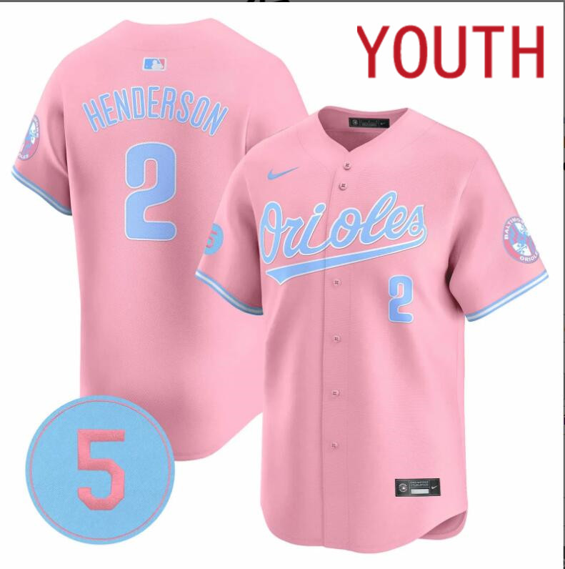 Youth Baltimore Orioles #2 Henderson red 2024 Nike MLB jersey.